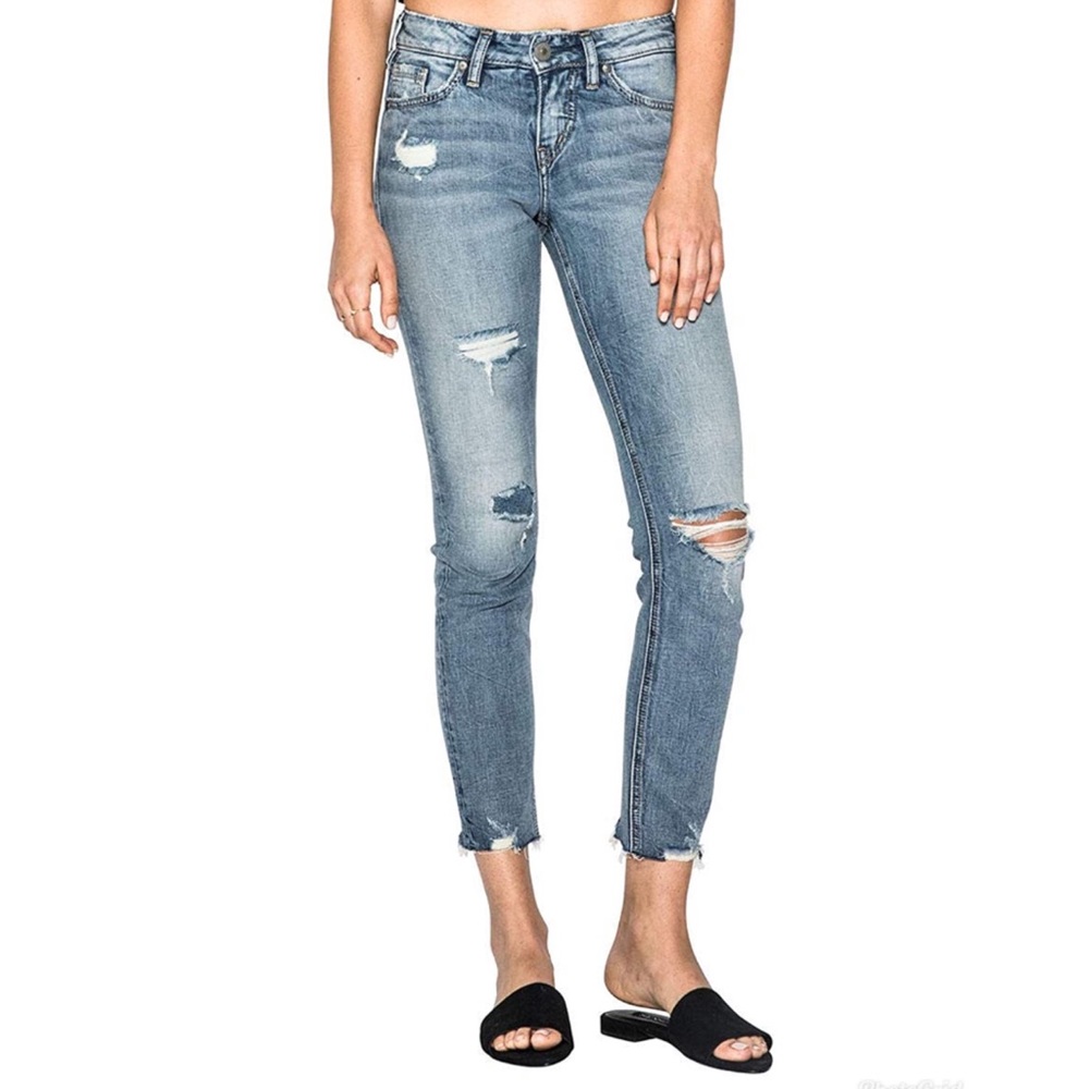 Silver Jeans Light Wash Distressed Ankle Skinny Jeans- SUKI